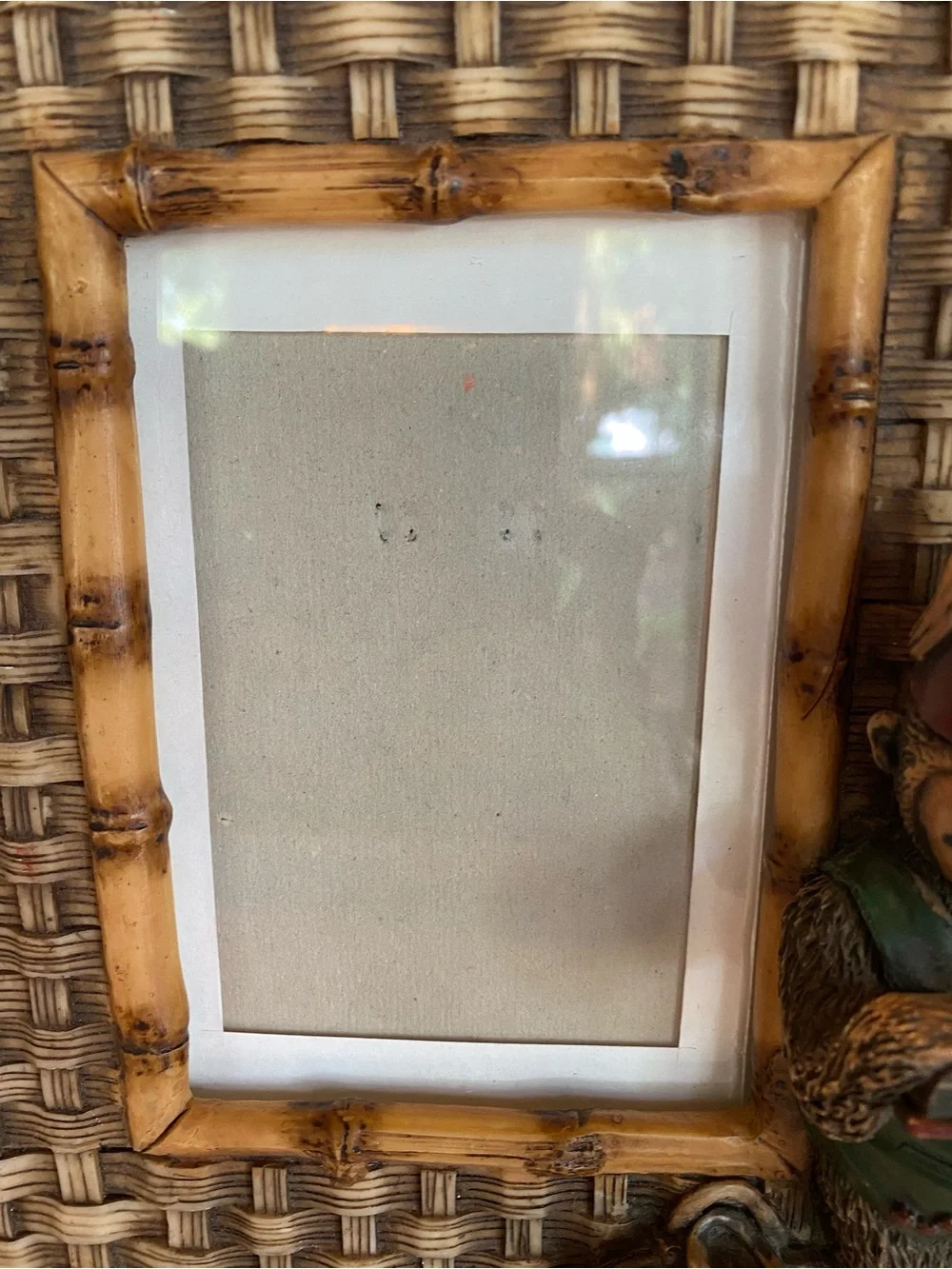 Hollywood Regency Building VTG Picture Frame Faux Bamboo Monkey Boho Tiki 3.5x5